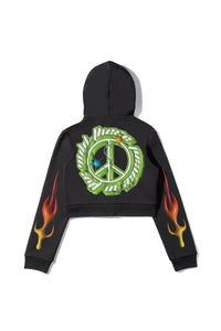 THERE PEACE IN THE WILD CROP HOODIE LIME GREEN